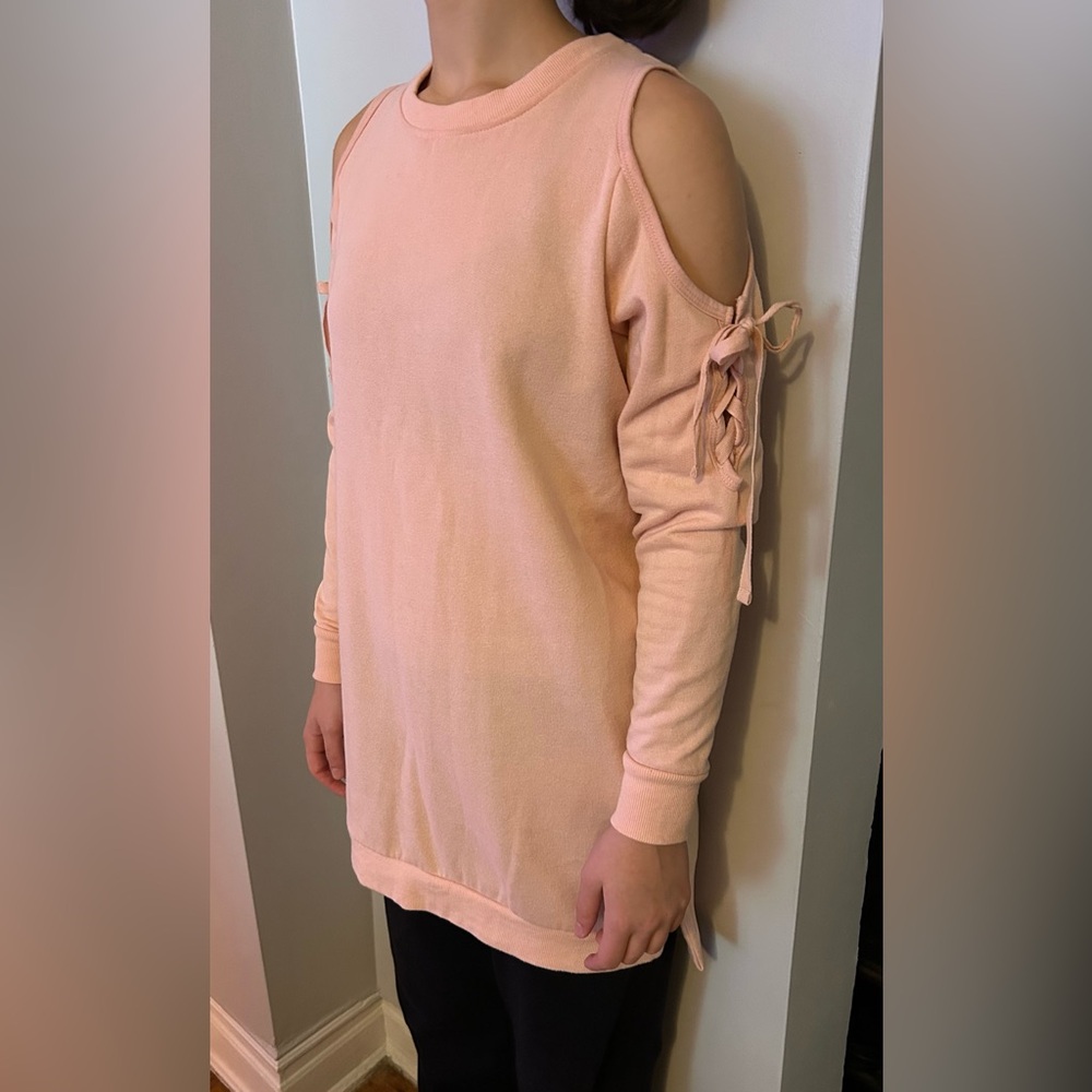 Peach Cold Shoulder Sweatshirt with Tie Details